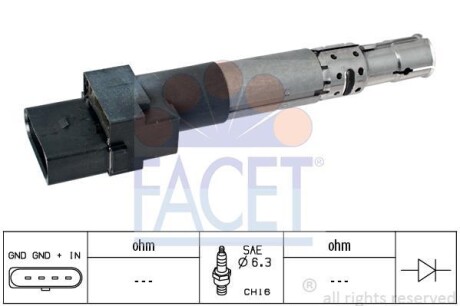 Катушка зажигания Audi Tt 3.2 v6 quattro (06-10) (9.6334) - (pab905715, 95860210100, 95560210105) FACET 96334