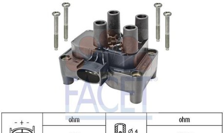 Катушка зажигания Ford Focus, Fiesta, Mondeo, Transit Connect (95-13) 1.3i-2.0i - FACET 96432