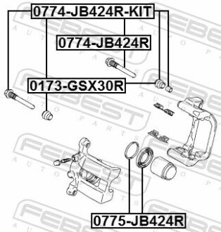 Комплект напрямних втулок, гальмівний супорт - FEBEST 0774-JB424R-KIT