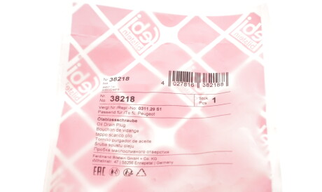 Фото 2 - Пробка масляного поддона FEBI BILSTEIN 38218