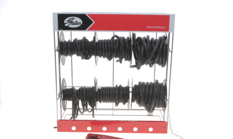 Стенд з паливними шлангами (3,2мм/4мм/5мм/6мм/8мм/10мм X 7,5м) (4986-10160) (565*530*225 мм) - Gates FUEL LINE MERCH 6R 2001-A 7.5M