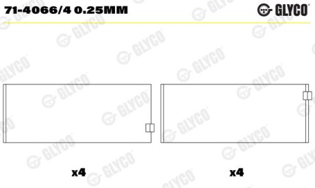 Вкладиші шатунні FORD PL 0,25 2,0/2.2/2.4 TDCi Dura Torg 00- - (1096238, 1347408, XS7Q6211BA) Glyco 71-4066/4 0.25MM