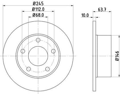 Гальмівний диск зад. Passat B5/Audi 100/A6 -05 (245x10) - HELLA PAGID 8DD355102-801