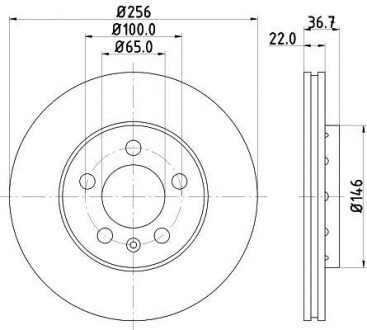 Гальмівний диск перед. Golf 97-06/Bora 99-05/Octavia 97-10 (256x22) - HELLA PAGID 8DD355105-361