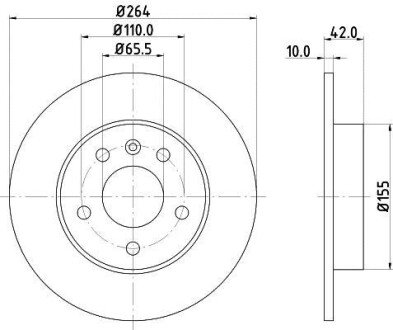 Гальмівний диск зад. Opel Astra G 98-14 (264x10) - HELLA PAGID 8DD355106-111 (фото 1)