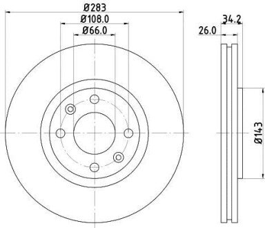 Гальмівний диск перед. Berlingo/Partner 08- (283x26) - HELLA PAGID 8DD355108-371