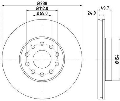 Гальмівний диск перед. Caddy III 650kg (288x24.9) - HELLA PAGID 8DD355109-581
