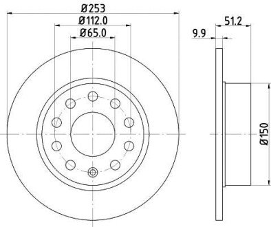 Гальмівний диск зад. Caddy III/Octavia II/III/Golf V/VI 03- (253x9.9) - HELLA PAGID 8DD355109-601