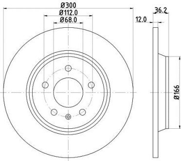 Гальмівний диск зад. A4/A5/A6/A7/Q5 07- (300x12) - HELLA PAGID 8DD355113-931 (фото 1)