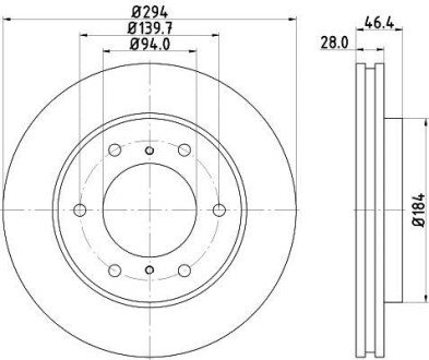 Гальмівний диск перед. L200/Pajero Sport 05- 2.4-3.5 (PRO) - HELLA PAGID 8DD355115-731 (фото 1)