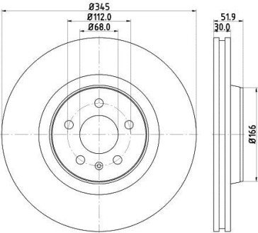 Гальмівний диск перед. A4/A5/A6/A7/Q5/Macan 07- 1.8-3.2 (PRO) 345mm - (4G0615301, 4G0615301G, 4G0698996) HELLA PAGID 8DD355117-181