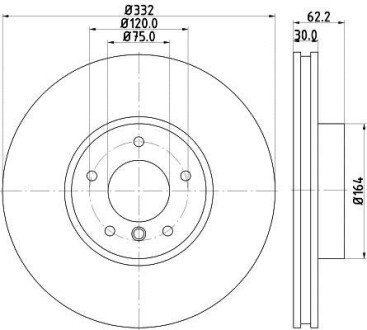 Гальмівний диск перед. BMW X5 (E70/F15/F85) / X6 (F16/F86) 06- (332x30) - HELLA PAGID 8DD355117-731 (фото 1)