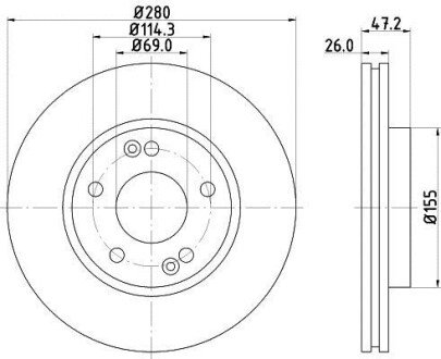 Диск гальмівний з покриттям PRO; передн. - HELLA PAGID 8DD355118151