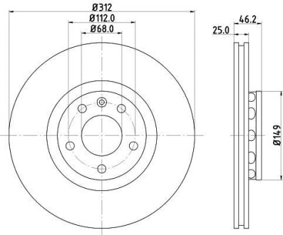 Диск гальмівний з покриттям PRO; передн. - HELLA 8DD355107521