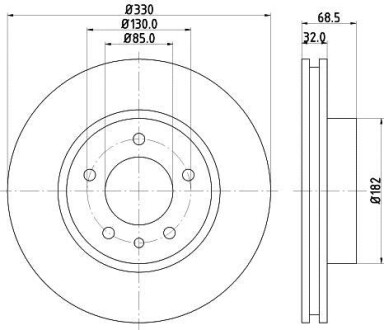 Гальмівний диск перед. Touareg/Cayenne 330mm 3.0-4.2 02- (PRO) Лівий - HELLA 8DD355109721