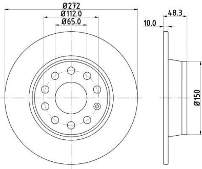 Гальмівний диск задн. Golf/T-Roc/Touran/Caddy/Bora/Jetta/Eos/Yeti/Octavia/Superb 04- - HELLA 8DD355116-971