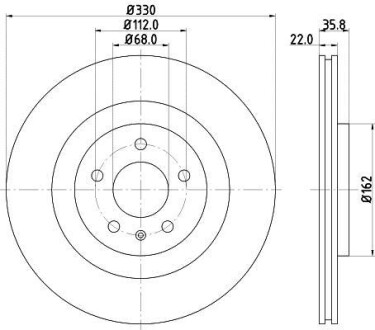 Гальмівний диск зад. A4/A5/A6/A7/Q5/Macan 07- 1.8-3.2 (PRO) 330mm - (95B615601A, 8K0615601C, 4H0615601K) HELLA 8DD355118021