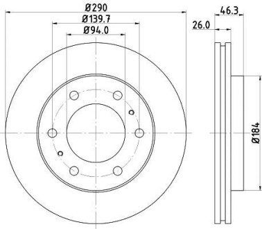 Диск тормозной MITSUBISHI PAJERO 00- (R16) передний - HELLA 8DD355118631