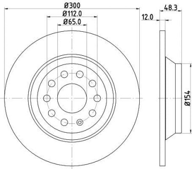 Диск тормозной VW GOLF VII 12- задний D=300мм. - (3Q0615601, 3Q0615601A, L3QD615601) HELLA 8DD355119481 (фото 1)