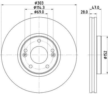 Тормозной диск - ((517123C100, 517123D100, 517123D300, 517123C000, 517123L050)) HELLA 8DD 355 122-501