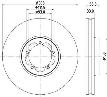 Гальмівний диск перед.TOURNEO CUSTOM/TRANSIT 2.2 12-18 (RWD) (308х33) (PRO) - HELLA 8DD355123-131