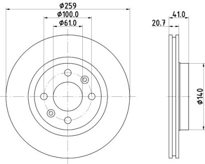 Тормозной диск перед. Kangoo/Clio I/II//Logan/Megane 97- (+ABS) (259x20.6) PRO - HELLA 8DD355126-531