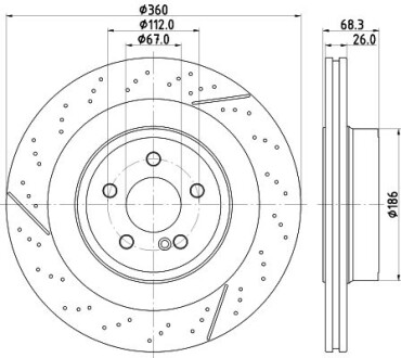 Диск гальмівний PRO High Carbon перфорований; задн. - HELLA 8DD355126871