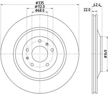 Гальмівний диск зад. A8/Phaeton/Coninental 02- 3.0-6.0 (Нз PRO) - HELLA 8DD355129-801