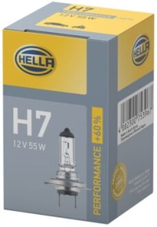 Лампа розжарювання, H7 12V 55W PX26d, +60% - HELLA 8GH223498231