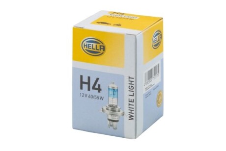 Лампа розжарювання, H4 12V 60/55W P43t, WL 4200K White Light - HELLA 8GJ223498121