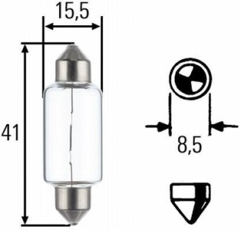 Лампа розжарювання, 12V 15W SV 8,58 - HELLA 8GM002091141