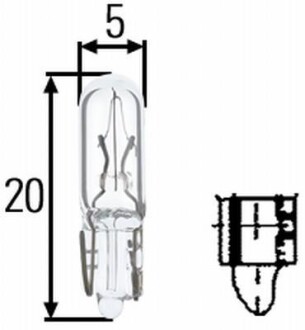 Лампа розжарювання, W1,2W 24V 1,2W W 2 x 4,6d - HELLA 8GP002095241