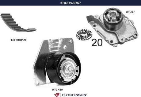 Помпа води + комплект ремня ГРМ - HUTCHINSON KH453WP367