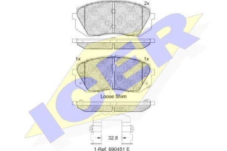 Комплект гальмівних накладок, дискове гальмо - (58101D4A00) ICER 181826-202