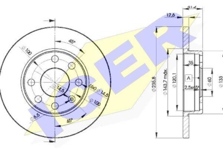 Диск гальмівний (передній) Opel Astra F 91-05/Corsa A/B 82-00/Kadett E 79-93 (236x12.5) (повний) - (569030, 90008005, 0569013) ICER 78BD1240-2