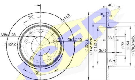 Диск гальмівний (задній) Mazda 626 91-02/Premacy 99-05 (261x10) (з покриттям) (повний) - ICER 78BD3259-2