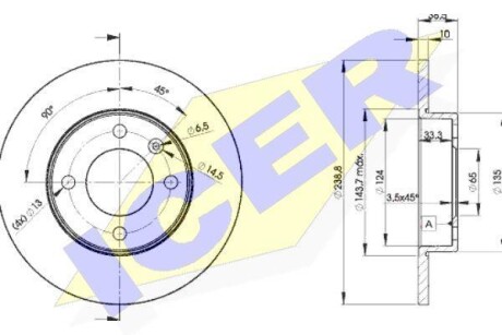 Диск гальмівний (передній) Audi 80 72-86/VW Passat/Golf 73-97/Polo 81-94 (239x10) (з покр.) (повний) - ((811615301, 811615301B, 823615301)) ICER 78BD3325-2