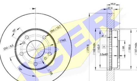 Диск гальмівний (передній) Nissan Almera/Primera/X-Trail 01-13 (280x28) (вентильований) - ICER 78BD4103-2