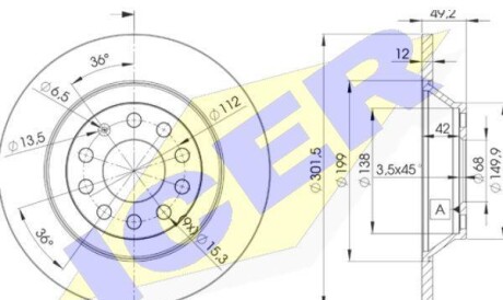 Диск гальмівний (задній) Audi A6 04-11 (301.15x12) (з покриттям) (повний) - ICER 78BD5313-2