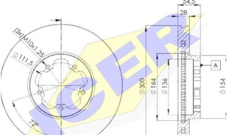 Диск гальмівний (передній) Ford Transit 06-14 (300x28) (з покриттям) (вентильований) - (1371393, 13713930, 1503287) ICER 78BD5630-2