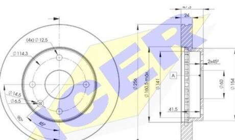 Диск гальмівний (передній) Chevrolet Lacetti/Nubira/Epica/Evanda/Rezzo 05- (256x24)(з покр.)(вент.) - ICER 78BD8338-2