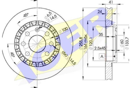 Диск гальмівний (передній) Opel Astra F/Kadett/Vectra 84-/Daewoo Lanos 97- (256x24)(з покр.)(вент.) - ICER 78BD9042-2