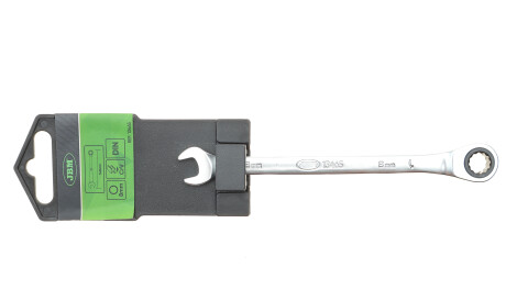 Ключ рожково-накидной с трещоткой 8 мм 90 зуб. L-140 мм - JBM 13465