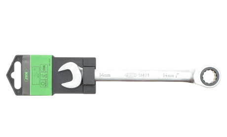 Ключ рожково-накидной с трещоткой 14 мм 90 зуб. L-190 мм - JBM 13471