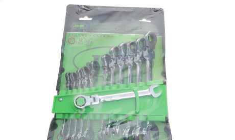 Набор ключей рожково-накидных шарнирных комбинированных с трещоткой 12 шт (8-19мм) - JBM 51318