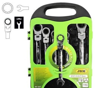 Набор ключей гибких комбинированых рожково-накидных с трещоткой 7 штук (8/10/11/13/14/17/19 мм) - JBM 53017
