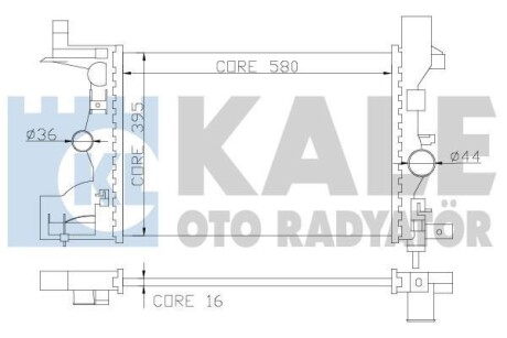 Радиатор охлаждения Chevrolet Cruze 1.6, 1.8 (09-), Orlando (10-) 1.8i, Astra J (10-) 1.4i, 1.6i, 1.8i МКПП OTO RADYATOR - Kale 349200