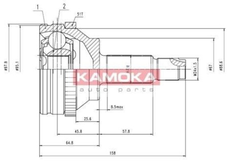 Шарнирный комплект, приводной вал - KAMOKA 7088