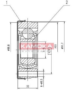 Шарнирный комплект, приводной вал - (6N0498103, 6N0498103X, 6N0498350X) KAMOKA 8010