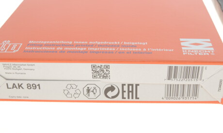 Фото 3 - Фільтр салону Knecht / Mahle LAK 891 (LAK891)